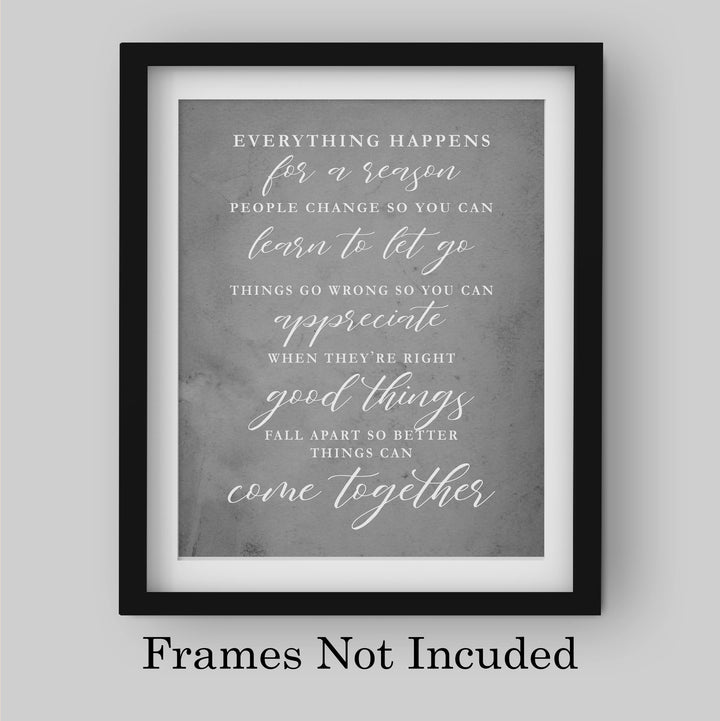"Everything Happens For a Reason" Inspirational Quotes Wall Decor -8x10" Motivational Art Print-Ready to Frame. Modern Farmhouse Decoration for Home-Office-Classroom Sign. Great Gift!