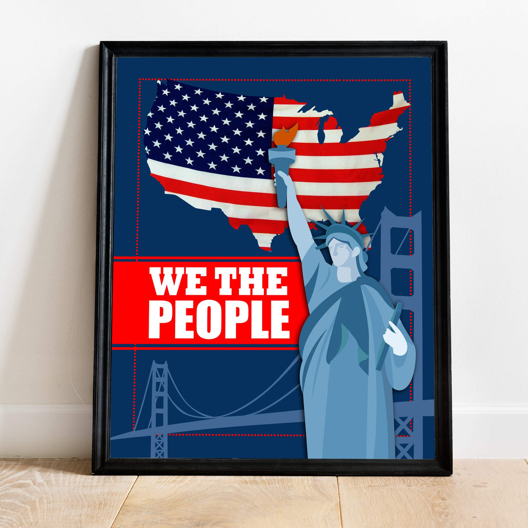 We the People-Patriotic Wall Art Sign-11 x 14" Statue of Liberty Poster Print w/American Flag Design-Ready to Frame. Home-Office-Library-School-Dorm-Cave Decor. Display Your American Pride!