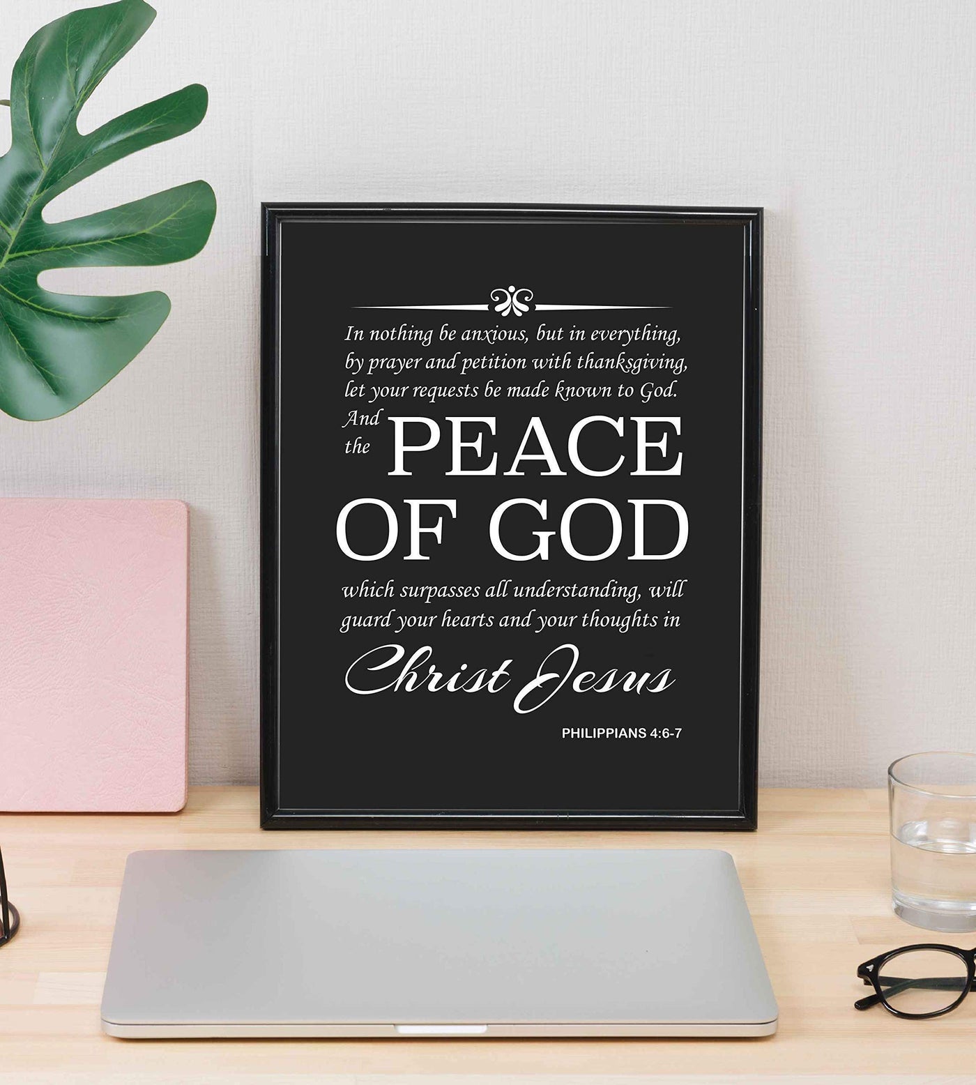 Peace of God Will Guard Your Hearts and Your Thoughts- Philippians 4:6-7 Bible Verse Wall Print- 8 x 10"- Ready To Frame. Inspirational Scripture Wall Art Ideal for Home-Office-Church D?cor.