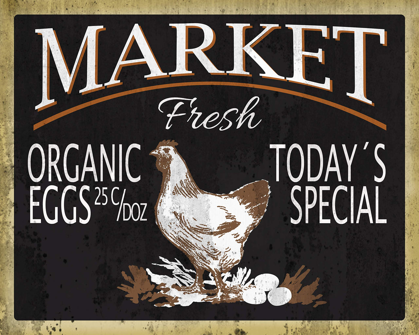 Market Fresh Organic Eggs-Vintage Farmer's Market Wall Sign -10 x 8" Rustic Hen Art Print-Ready to Frame. Retro Country Decor for Home-Kitchen-Farmhouse. Great Gift! Printed on Photo Paper.