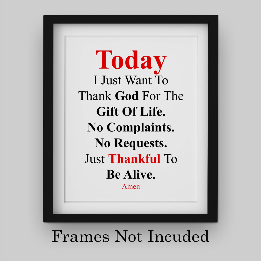 Today I Just Want To Thank God Prayer Wall Art Sign -8 x 10" Modern Typographic Poster Print-Ready to Frame. Inspirational Decor for Home-Office-Church. Perfect Christian Gift! Give Thanks to God!