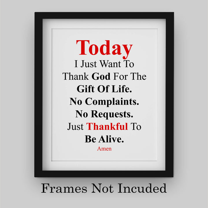 Today I Just Want To Thank God Prayer Wall Art Sign -8 x 10" Modern Typographic Poster Print-Ready to Frame. Inspirational Decor for Home-Office-Church. Perfect Christian Gift! Give Thanks to God!