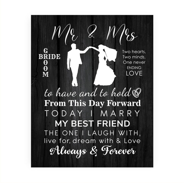 "Mr &amp; Mrs - Always &amp; Forever" Wedding Quotes Wall Art Decor -11 x 14" Inspirational Love &amp; Marriage Print-Ready to Frame. Romantic Wedding &amp; Anniversary Gift for Husband, Wife &amp; Newlyweds