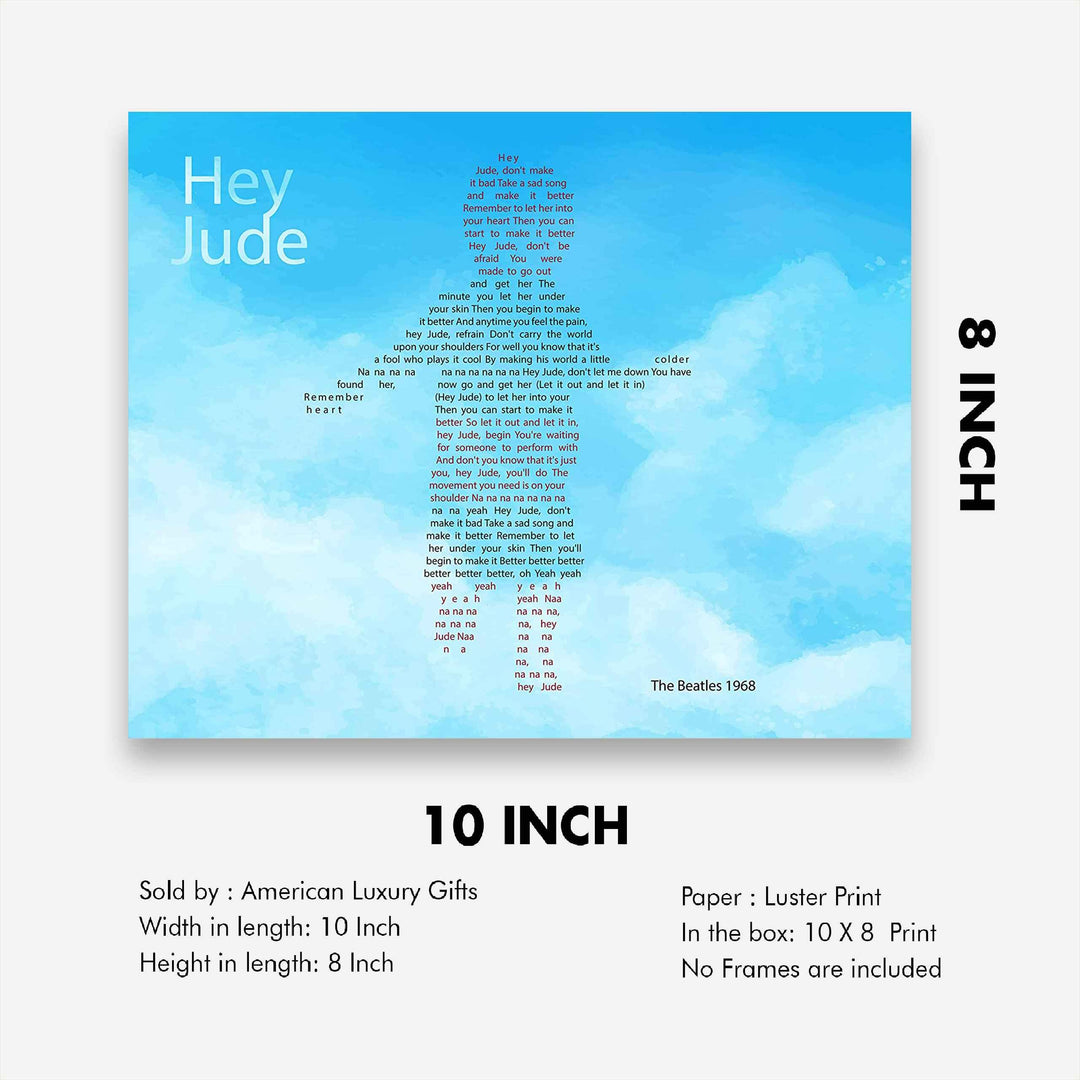 Beatles Song Lyrics Wall Art-"Hey Jude"- 8 x 10 Art Print Ready to Frame. Modern Home-Office-Studio-School Decor. Perfect Gift for Musicians, Beatles Fans &amp; Inspiration. Paul McCartney Ballad for Son.