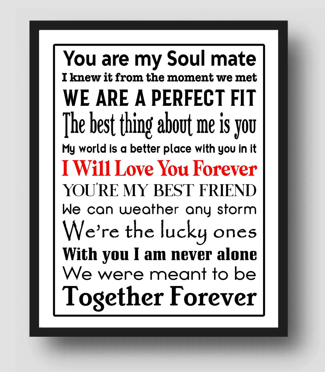 You Are My Soul Mate Love Quotes Wall Art Decor -11 x 14" Inspirational Love &amp; Marriage Poster Print-Ready to Frame. Romantic Gift for Spouse-Partner-Newlyweds. Perfect Wedding-Anniversary Present!