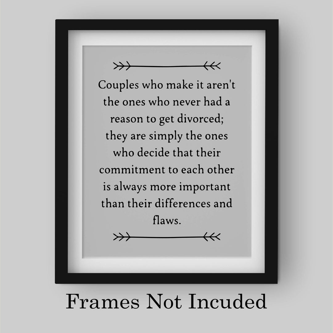 Couples Who Make It Decide Commitment More Important Inspirational Love &amp; Marriage Wall Art-8 x 10" Typographic Print-Ready to Frame. Perfect Wedding-Anniversary Gift! Great Advice for Newlyweds!