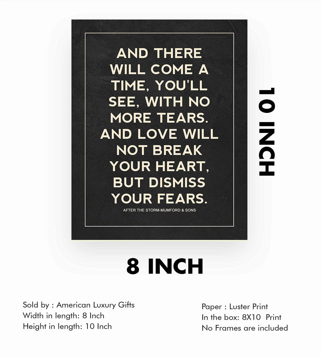 Mumford &amp; Sons-"There Will Come a Time"-Song Lyric Wall Print- 8 x 10"-Ready to Frame. Perfect Wall Art for Home-Office-Studio-Bar-Dorm-Cave Decor. Great Gift for Indie Rock &amp; Alternative Music Fans!