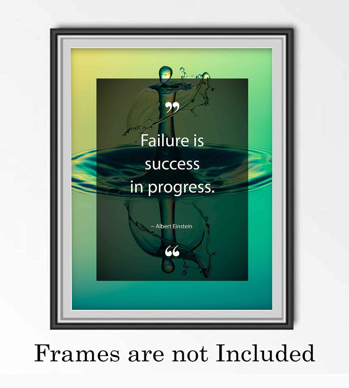 Albert Einstein-"Failure Is Success In Progress" Motivational Quotes Wall Art-8 x 10" Typographic Poster Print-Ready to Frame. Inspirational Home-Office-Dorm Decor. Positive Classroom Decoration!