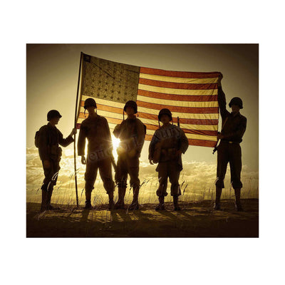 Soldiers Holding Up American Flag Patriotic Wall Art Sign -10 x 8" US Military Poster Print-Ready to Frame. Perfect Home-Office-Man Cave-Shop-Garage Decor. Great Gift for All Soldiers-Veterans!