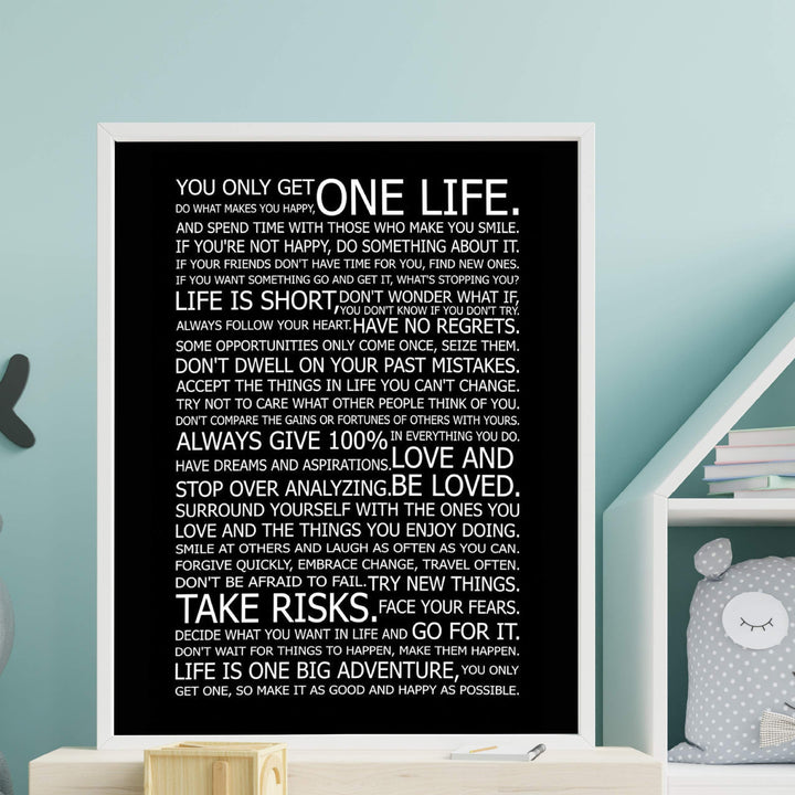 You Only Get One Life-Rules For Happy Life-Poster Print. 11 x 14" Wall Art Decor-Ready to Frame. Modern Typographic Decor For Home-Office-School. Great Reminders To Find Happiness &amp; Inspiration!