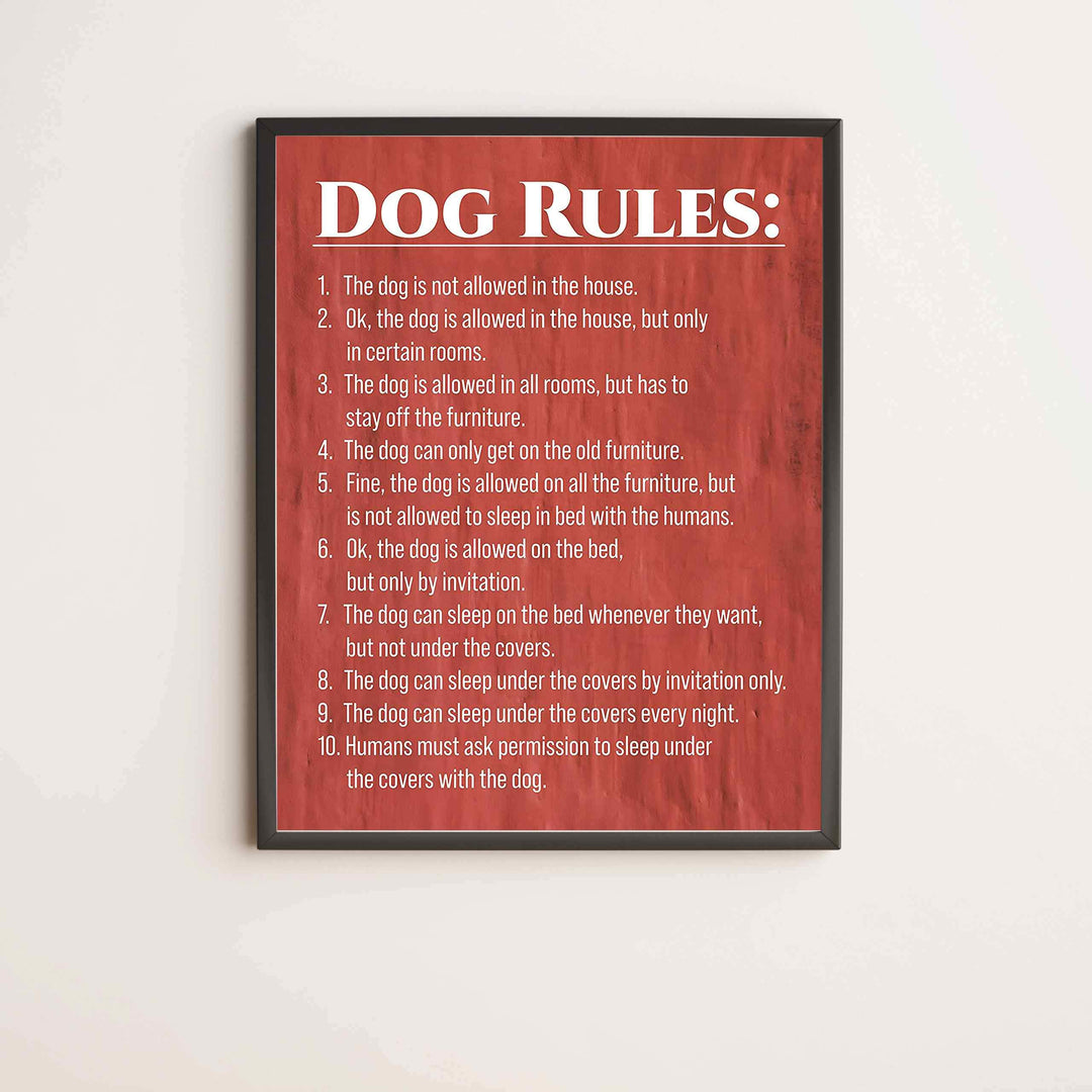 Dog Rules Funny Wall Sign -11 x 14" Typographic Art Print-Ready to Frame. Home-Kitchen-Entryway Decor. Great Housewarming Gift-Perfect for Dog Lovers! Humorous Reminders for Guests &amp; Pet Owners!