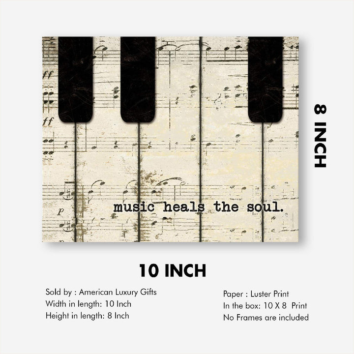 Music Heals The Soul- 8 x 10 Wall Art Print- Ready To Frame Typography Print of Piano Keys. Home Decor- Music Decor. Perfect for Musicians, Studios &amp; Everyone Soothes their Soul with Great Sounds!