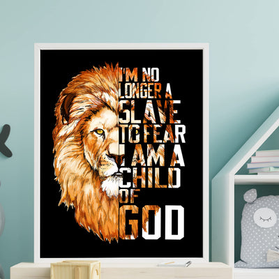 No Longer A Slave to Fear-I Am A Child of God Christian Song Lyric Wall Art -11x14" Lion Worship Music Print -Ready to Frame. Inspirational Home-Office-Church Decor. Great Religious Gift of Praise!