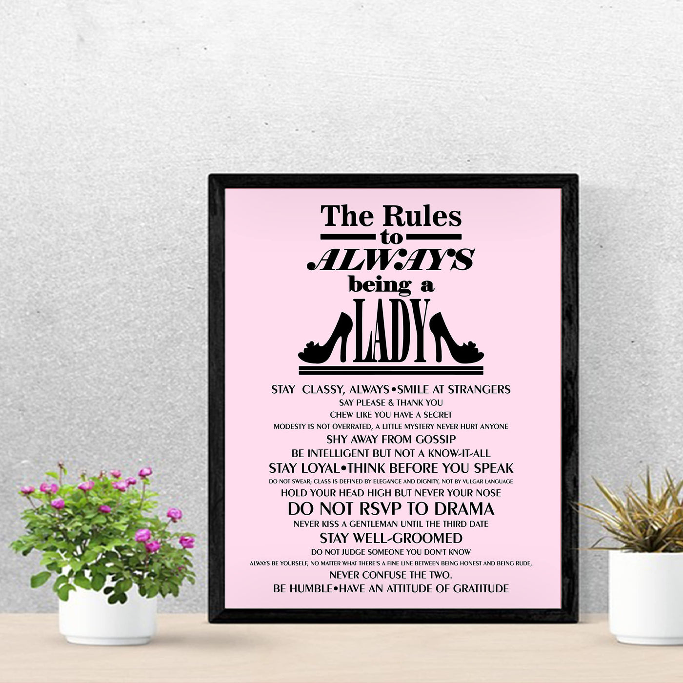 The Rules to Always Being a Lady Motivational Wall Art for Teen Girls -11 x 14" High Heels Poster Print -Ready to Frame. Inspirational Home-Office-Bedroom-Salon Decor. Great Advice for All Women!