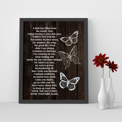 "A Limb Has Fallen From the Family Tree" Inspirational Memorial Wall Art -8 x10" Loving Sympathy Butterfly Print -Ready to Frame. Home-Office-Spiritual-Christian Decor. Gift of Remembrance!