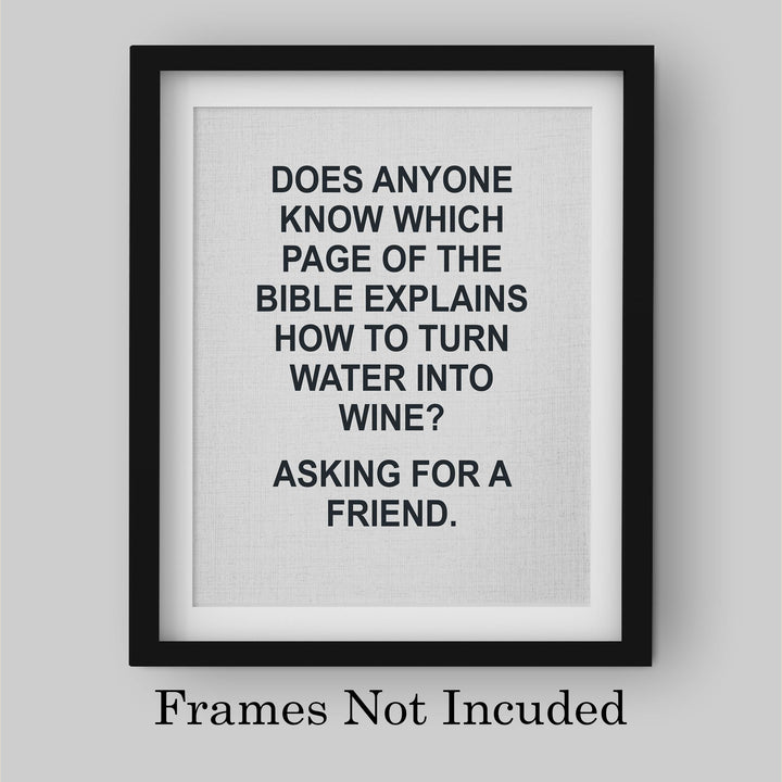 Which Page in Bible Explains How to Turn Water Into Wine -Funny Wine Sign -8 x 10" Modern Typographic Wall Art Print-Ready to Frame. Humorous Decor for Home-Kitchen-Dining-Bar-Cave. Great Gift!