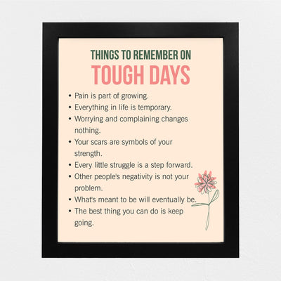 Things to Remember on Tough Days Inspirational Quotes Wall Art Sign -8 x 10" Pink Floral Wall Print -Ready to Frame. Motivational Home-Office-Classroom-Library-Positive Decor Gifts & Reminders!