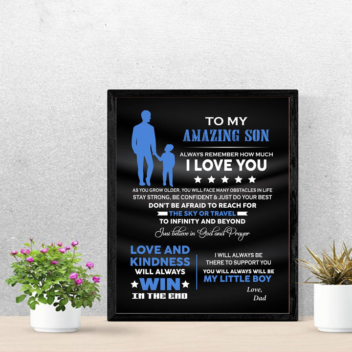 To My Amazing Son -Always Remember I Love You Inspirational Family Wall Art Sign -11x14" Typographic Poster Print -Ready to Frame. Loving Message for Any Son. Great Birthday-Graduation-Wedding Gift!