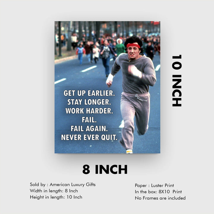Work Harder-Never Ever Quit-Motivational Exercise Wall Decor -8 x 10" Fitness Print-Ready to Frame. Inspirational Home-Office-Gym-Studio Decor. Great Gift of Motivation! Perfect for Stallone Fans!