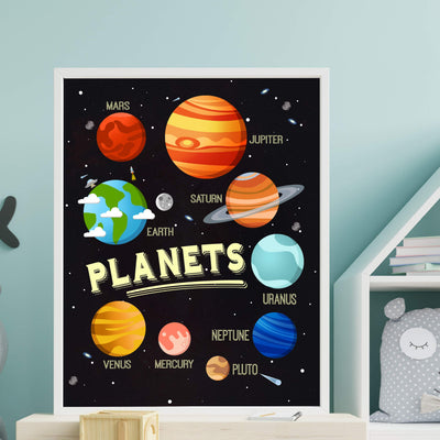 Planets of the Solar System-Elementary Science Wall Art -11 x 14" Educational Poster Print-Ready to Frame. Perfect Kids Bedroom-Homeschool-Science Classroom-Outer Space Decor. Great Learning Gift!