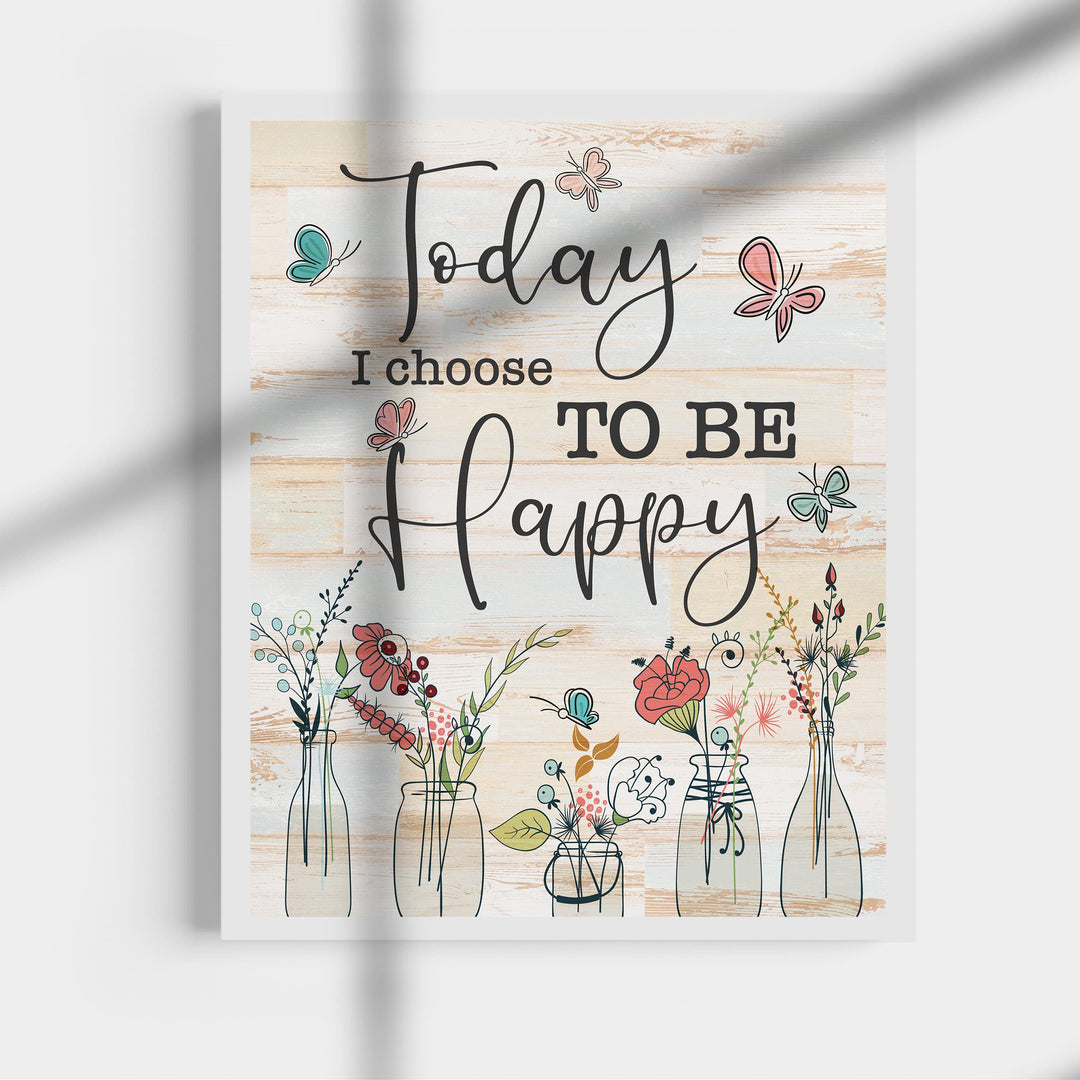 "Today I Choose To Be Happy" Inspirational Quotes Wall Art Sign -8 x 10" Pink Floral Wall Print -Ready to Frame. Motivational Home-Office-Classroom-Library-Positive Decor. Inspiring Gift!