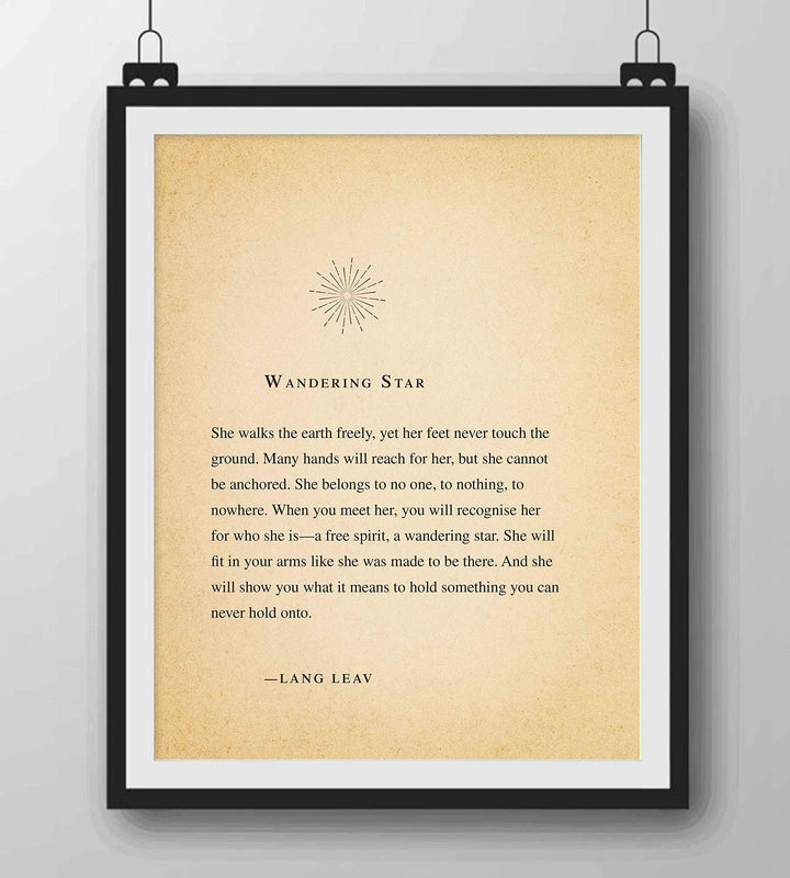 Lang Leav-"Wandering Star"-Love Quotes Wall Decor-8 x 10" Inspirational Wall Print-Ready to Frame. Distressed Romantic Poetry Art for Home-Bedroom-Studio Decor. Perfect Engagement or Wedding Gift!