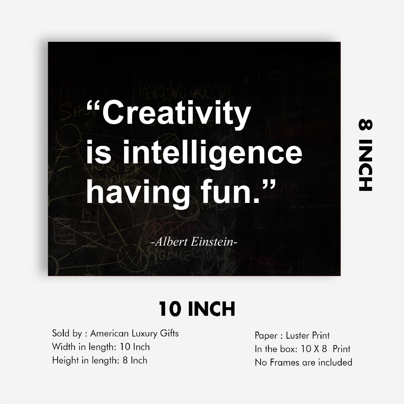 Albert Einstein Quotes-"Creativity Is Intelligence Having Fun" Motivational Wall Art -10 x 8" Typographic Replica Chalkboard Print-Ready to Frame. Perfect Sign for Home-Office-Classroom Decor!