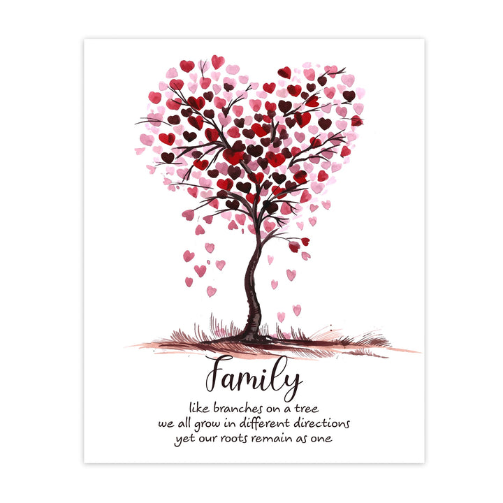 Family -Our Roots Remain As One Tree of Hearts Wall Art Sign -11 x 14" Inspirational Poster Print -Ready to Frame. Perfect Home-Welcome-Cabin-Lake-Living Room Decor. Great Housewarming Gift!