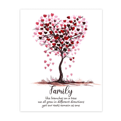 Family -Our Roots Remain As One Tree of Hearts Wall Art Sign -11 x 14" Inspirational Poster Print -Ready to Frame. Perfect Home-Welcome-Cabin-Lake-Living Room Decor. Great Housewarming Gift!