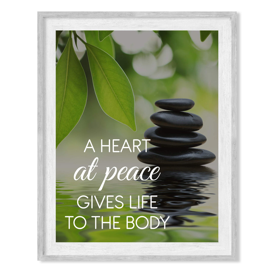 A Heart at Peace Gives Life to the Body Spiritual Quotes Wall Art-8 x 10" Peaceful Waters Photo Print-Ready to Frame. Modern Typographic Design. Home-Office-Yoga Studio-Dorm Decor! Great Zen Gift!