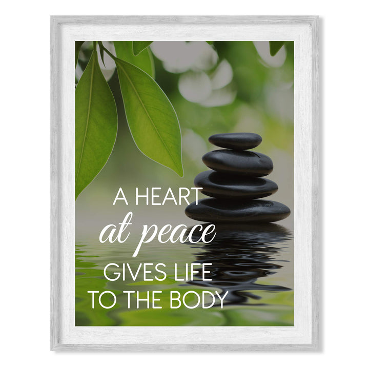 A Heart at Peace Gives Life to the Body Spiritual Quotes Wall Art-8 x 10" Peaceful Waters Photo Print-Ready to Frame. Modern Typographic Design. Home-Office-Yoga Studio-Dorm Decor! Great Zen Gift!