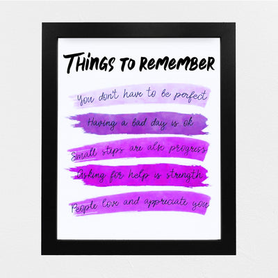 Things To Remember To Make Life Better-Positive Inspirational Quotes Wall Decor-Watercolor Art Women, Girls, Teens, Daughter, BFF-Purple Motivational Wall Art Poster for Home, Bedroom, Bathroom Art.