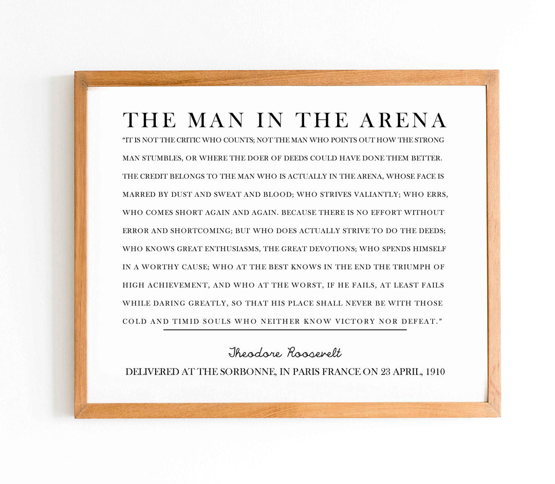 Teddy Roosevelt Quotes-"The Man in the Arena"-Inspirational Quote Wall Art Sign-14 x 11" Motivational Poster Print-Ready to Frame. Ideal Home-Office-Classroom-Library D?cor. Great Gift of Leadership!