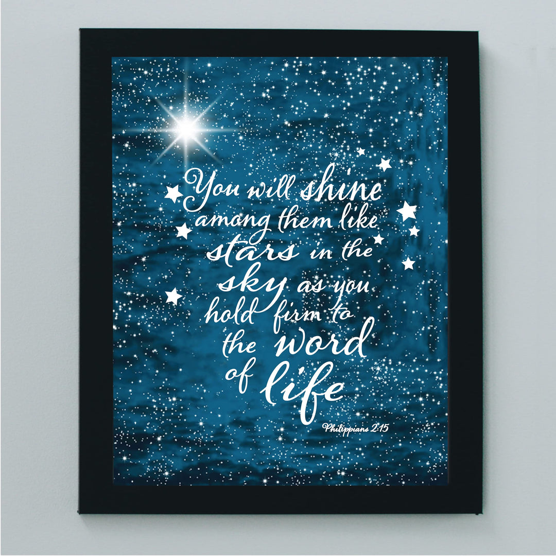 ?You Will Shine Like Stars in the Sky?- Philippians 2:15- Bible Verse Wall Art- 8 x 10" Starry Typographic Design. Scripture Wall Print-Ready to Frame. Home-Office-Church D?cor. Great Christian Gift!