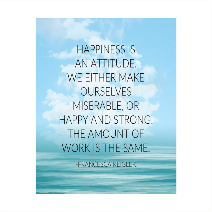 Happiness Is An Attitude-Inspirational Quotes Wall Art-8 x 10" Modern Typographic Print-Ready to Frame. Positive Quote by Francesca Reigler. Home-Office-School-Dorm Decor. Great Gift &amp; Life Lesson!
