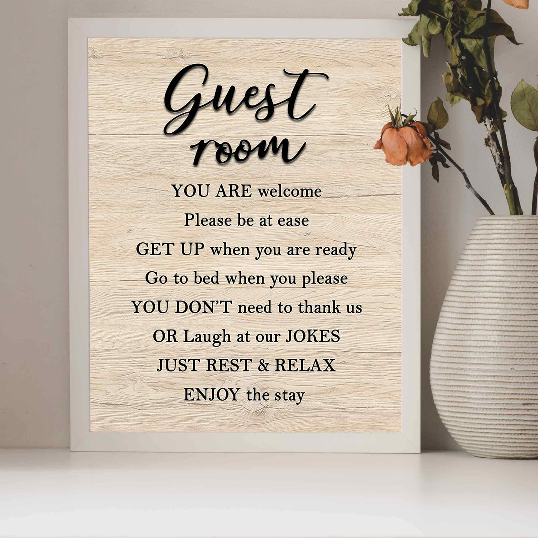 Guest Room-Enjoy The Stay- Welcome Sign Wall Art -8 x 10" Country Rustic Print with Replica Wood Design-Ready to Frame. Home-Guest Room-B&amp;B-Cabin-Lake House-Beach Decor. Printed on Paper-Not Wood.