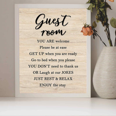 Guest Room-Enjoy The Stay- Welcome Sign Wall Art -8 x 10" Country Rustic Print with Replica Wood Design-Ready to Frame. Home-Guest Room-B&B-Cabin-Lake House-Beach Decor. Printed on Paper-Not Wood.