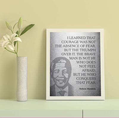 Mandela Quotes Wall Art-?Brave Man Is He Who Conquers Fear?-8 x 10" Inspirational Silhouette Print-Ready to Frame. Modern Home-Studio-Office Decor. Nelson Mandela Quotes. Perfect Motivational Gift!