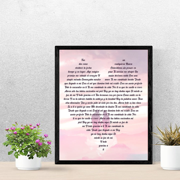 "Tu Me Cambiaste La Vida" Spanish Love Song Wall Art -11 x 14" Romantic Music Lyrics Wall Print -Ready to Frame. Loving Home-Bedroom-Studio Decor. Cute Gift for Couples &amp; Valentines!
