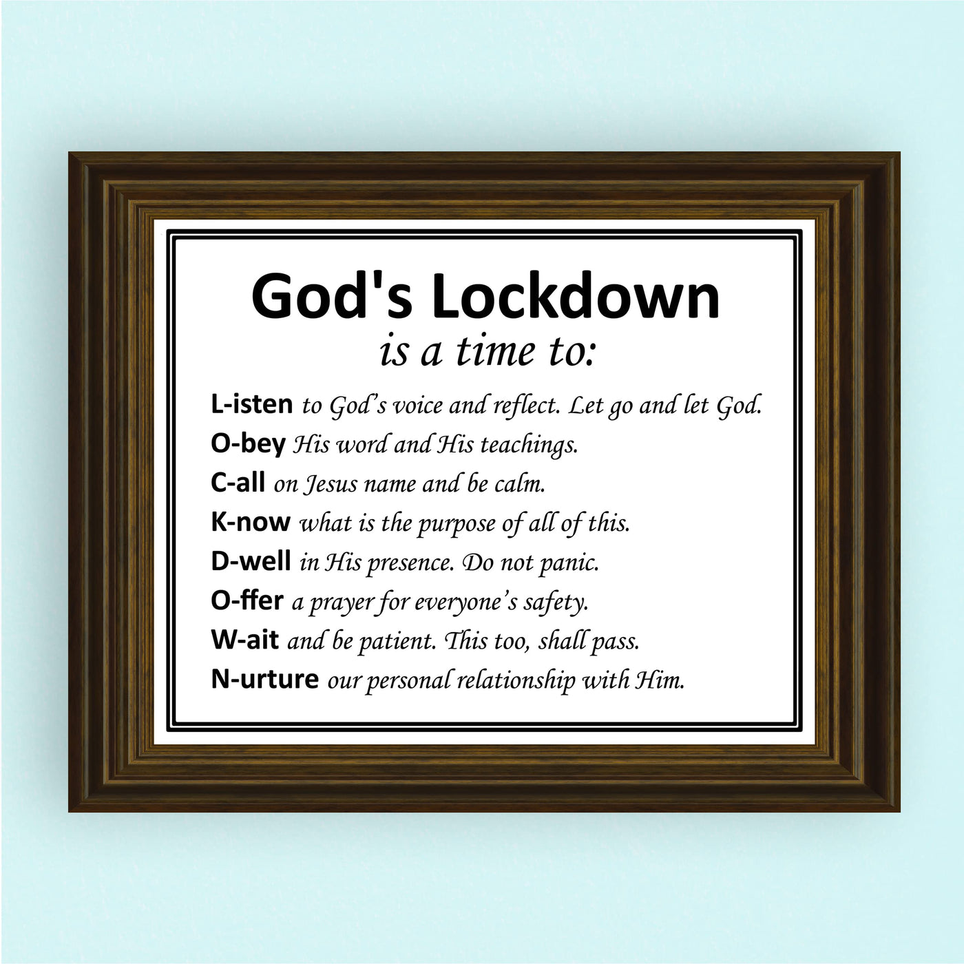God's Lockdown- Time to Reflect- Inspirational Christian Wall Decor -10 x 8" Motivational Art Print -Ready to Frame. Home-Office-Church-Religious-Spiritual Decor. Great Gift & Reminders of Faith!