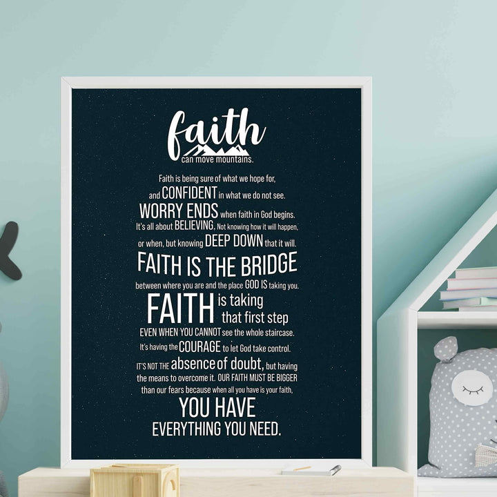 Faith Can Move Mountains-Inspirational Christian Wall Art -11 x 14" Starry Night Scripture Print-Ready to Frame. Home-Office-Sunday School-Church Decor. Great Gift! Faith In God Is All You Need!