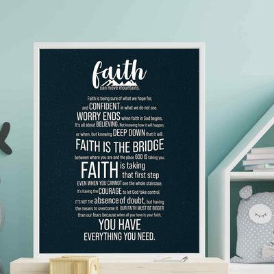 Faith Can Move Mountains-Inspirational Christian Wall Art -11 x 14" Starry Night Scripture Print-Ready to Frame. Home-Office-Sunday School-Church Decor. Great Gift! Faith In God Is All You Need!