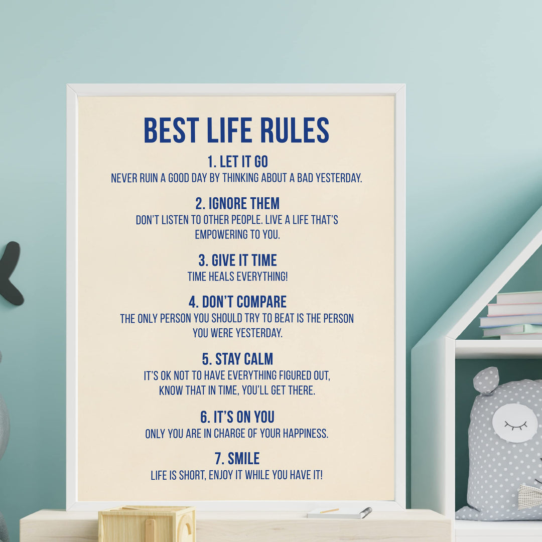 "Best Life Rules" Inspirational Quotes Wall Sign -11 x 14" Motivational Poster Print -Ready to Frame. Modern Typographic Design. Positive Home-Office-Classroom Decor. Great Lessons!