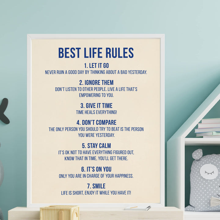 "Best Life Rules" Inspirational Quotes Wall Sign -11 x 14" Motivational Poster Print -Ready to Frame. Modern Typographic Design. Positive Home-Office-Classroom Decor. Great Lessons!