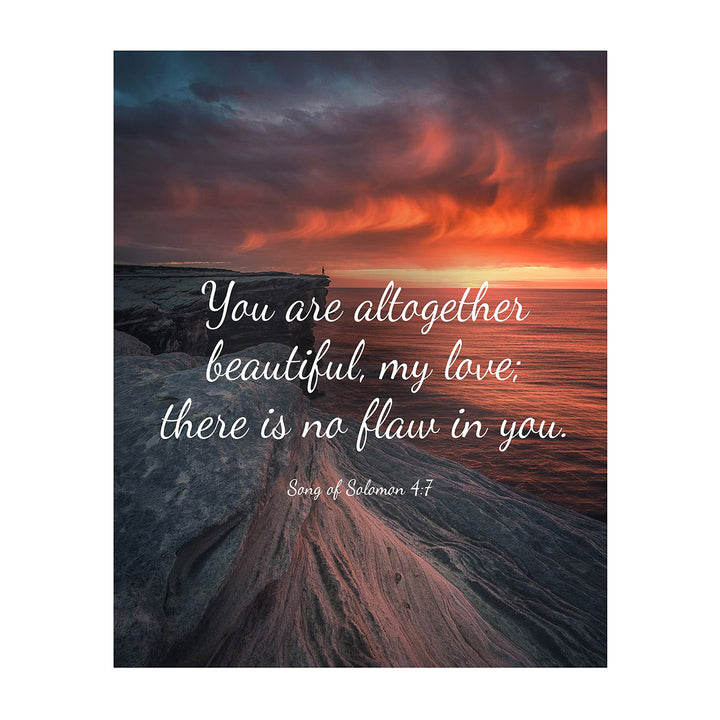 You Are Altogether Beautiful- Song of Solomon 4:7- Bible Verse Wall Print-8x10"- Sunset Scripture Wall Art-Ready to Frame. Home-Office-Bedroom Decor. Great Christian Gift for Ladies-Young &amp; Old.