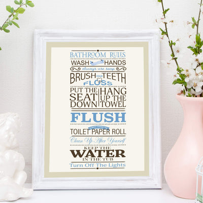 Bathroom Rules: Wash-Brush-Flush-Lights- Fun Bathroom Sign- 11 x 14" Print Wall Art-Ready to Frame. Classy Home & Bathroom D?cor- Housewarming Wall Print. Perfect For Guests & Kids Bathrooms.