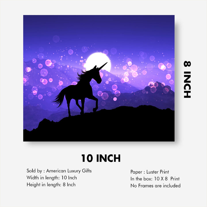 Magical Unicorn Under the Moon- 10 x 8" Wall Art Print- Ready to Frame. Home-Girls Bedroom-Nursery-Play Room Decor. Wall Prints for Animal Themes &amp; Children&