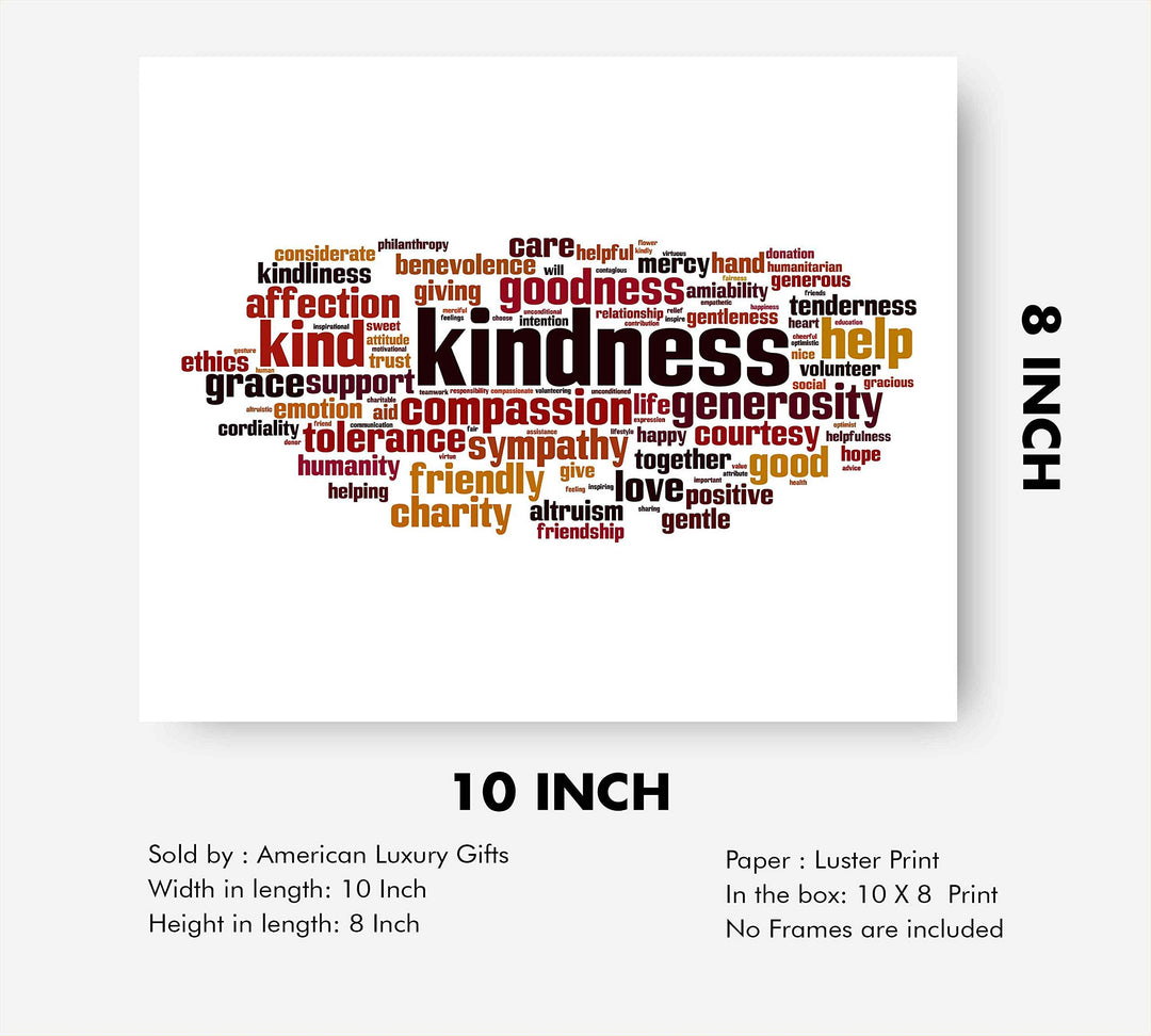 ?Words of Kindness?-Inspirational Word Art Sign- 10 x 8" Motivational Typographic Poster Print-Ready to Frame. Modern Home-Office-Classroom Decor. Perfect Teacher Gift &amp; Reminder-Kindness Matters!