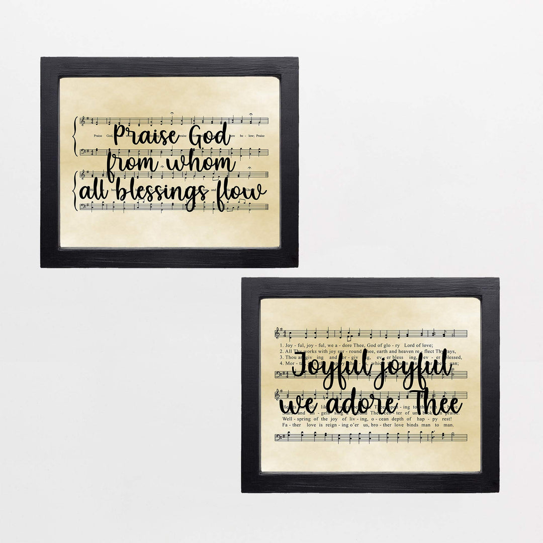 Praise Hymns- Sheet Music Wall Decor Set (2)- 10 x 8" Wall Art Print. Doxology &amp; Hymn to Joy Lyrics-Parchment Prints-Ready To Frame. Home-Office-Studio-Church Decor. Perfect Gift of Classic Hymns.