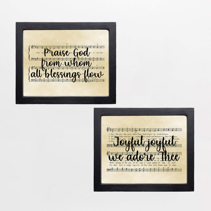 Praise Hymns- Sheet Music Wall Decor Set (2)- 10 x 8" Wall Art Print. Doxology &amp; Hymn to Joy Lyrics-Parchment Prints-Ready To Frame. Home-Office-Studio-Church Decor. Perfect Gift of Classic Hymns.